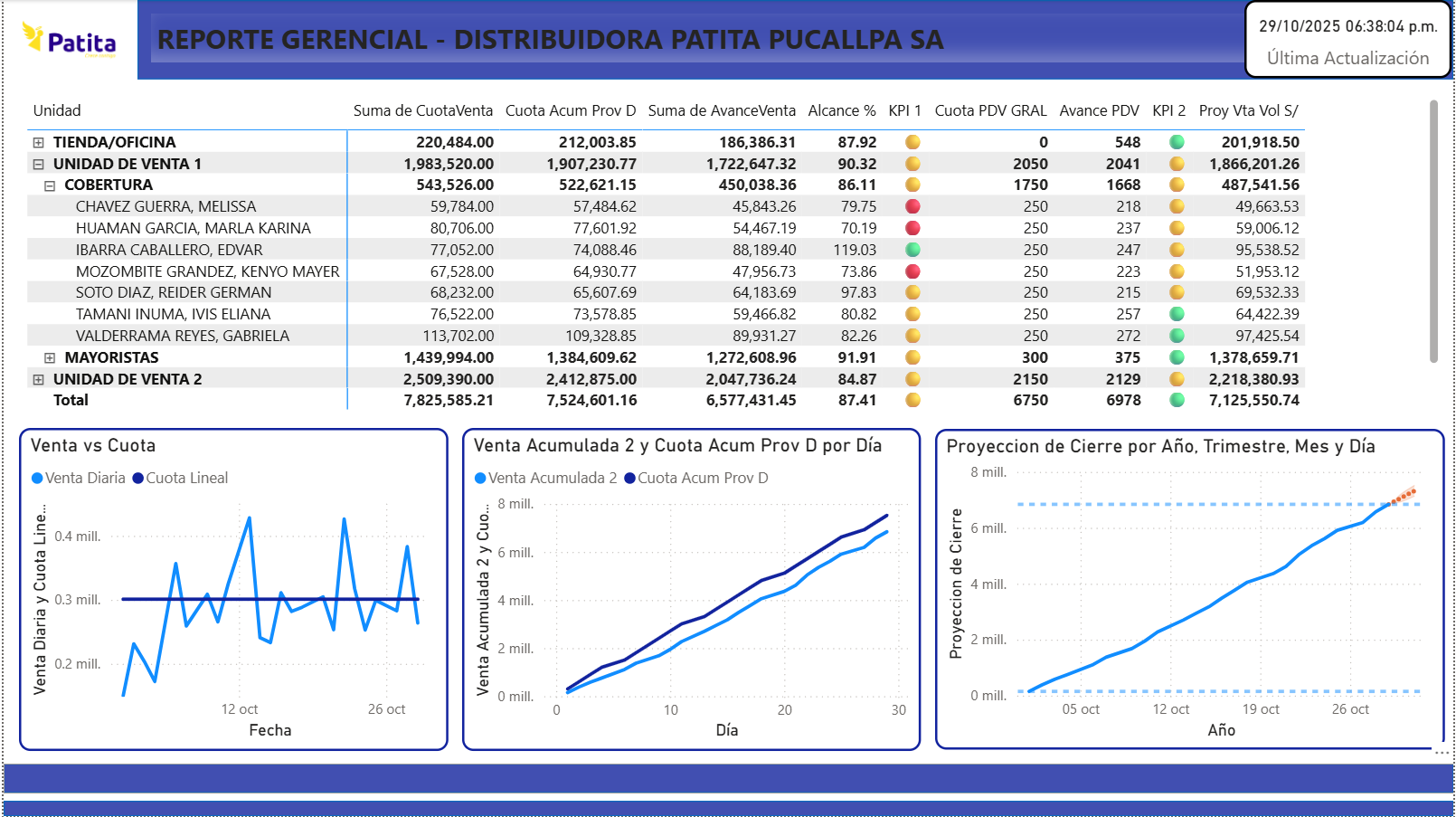 Dashboard del proyecto Dashboard Gerencial para Toma de Decisiones para Distribuidora Patita Pucallpa SA